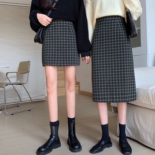 Kii Wii Váy chữ A sọc lưng cao phong cách Hàn Quốc