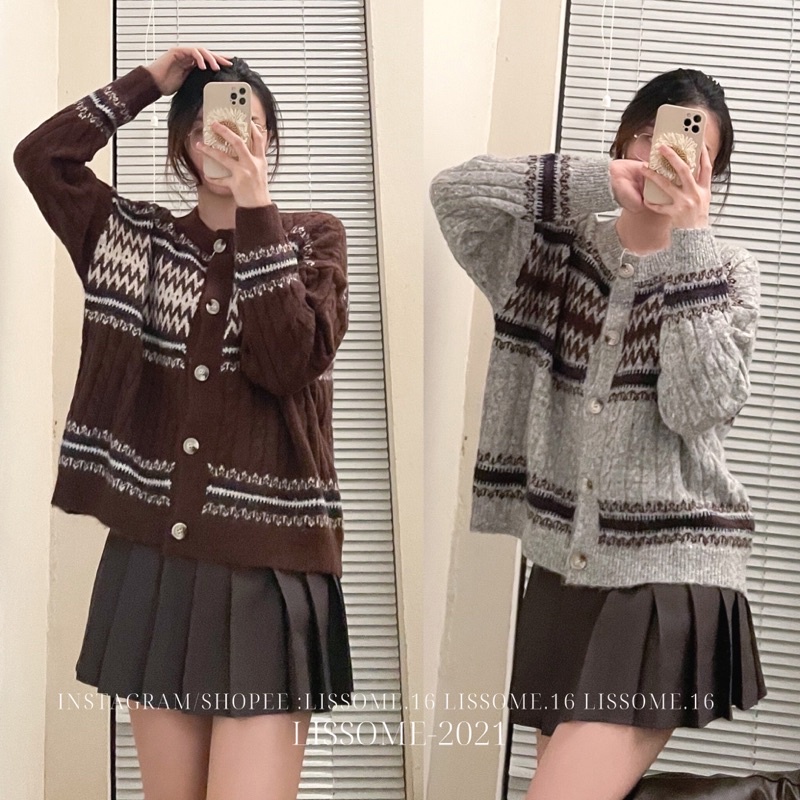 Áo len cài khuy họa tiết thổ cẩm LISSOME-AC0006 | BigBuy360 - bigbuy360.vn