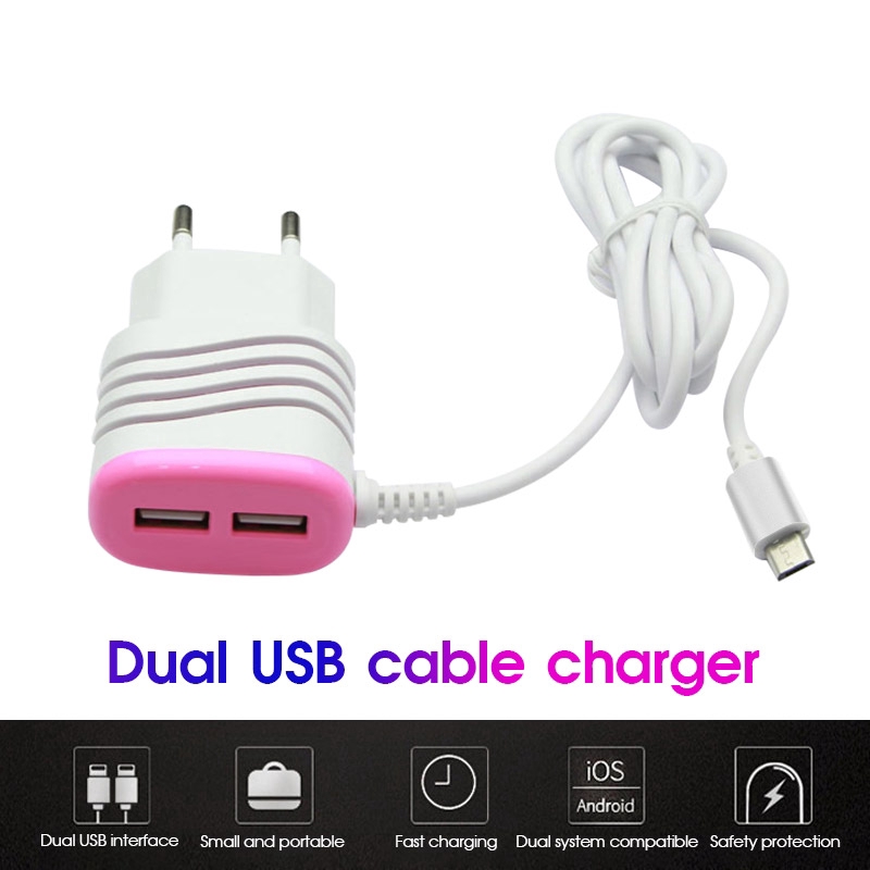 Củ sạc nhanh 2 cổng USB 2A 3 trong 1 giắc cắm EU dành cho iPhone Samsung Xiaomi