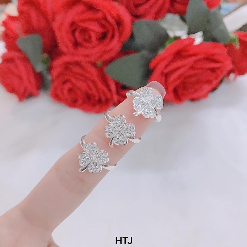 Nhẫn bạc ta cỏ 4 lá may mắn đính đá nhẫn nữ bạc thật giá rẻ