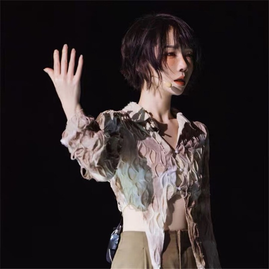 Kliou Áo Lửng Tay Dài Xuyên Thấu Cài Nút Thời Trang Quyến Rũ Cho Nữ