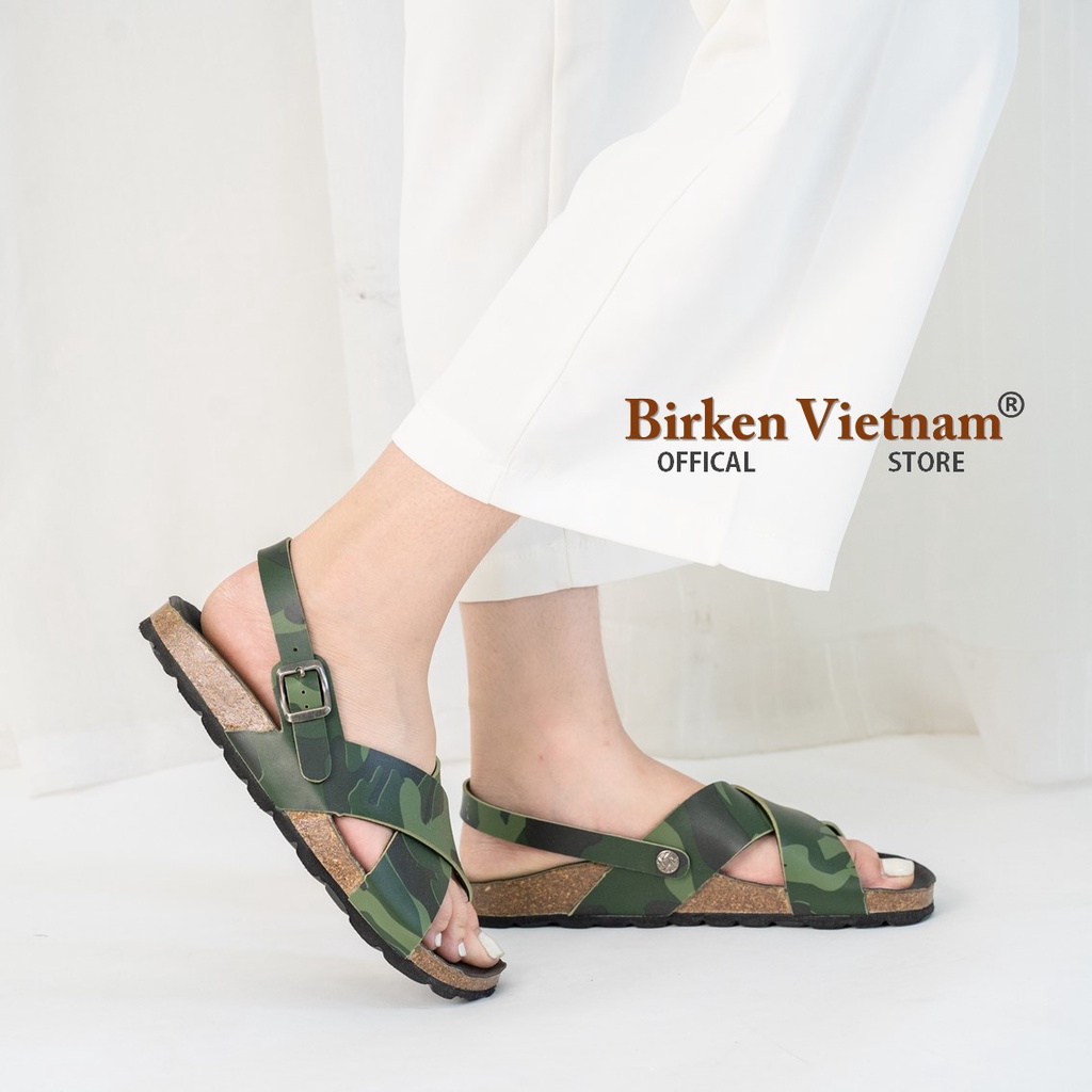 [ New Style ] Mã R11 Sandal ĐẾ TRẤU Da PU Camo Rằn Ri Quai Đan Chéo Unisex Birken Vietnam Bioline
