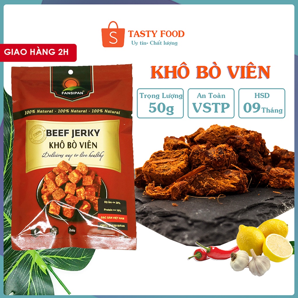 KHÔ BÒ VIÊN Fanxipan thượng hạng gói 50g, khô bò cục fanxipan,bò khô đảm bảo vệ sinh an toàn thực phẩm Tasty Food