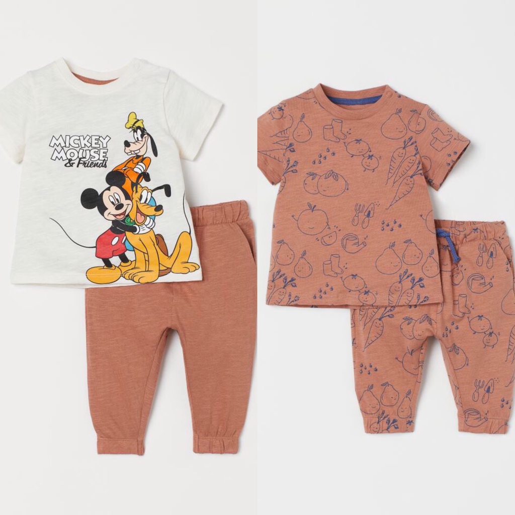 Bộ áo cộc quần dài cho bé - Set bộ cộc tay cotton xước kèm quần dài HM cho bé trai từ 1-6t