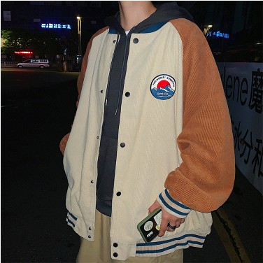 Áo khoác bóng chày nam vải nhung dáng rộng phối màu tương phản cá tính cho nam Hàn Quốc simple retro bomber  new áo dài tay jacket coat top