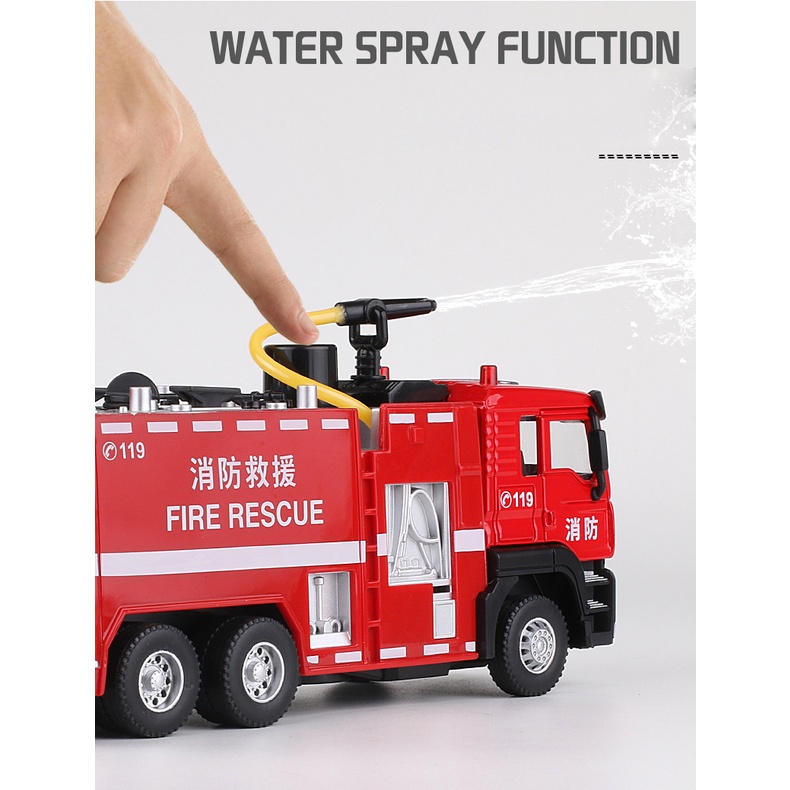 Mô Hình Xe Cứu Hỏa 1:50 Bằng Hợp Kim Có Đèn Và Âm Thanh