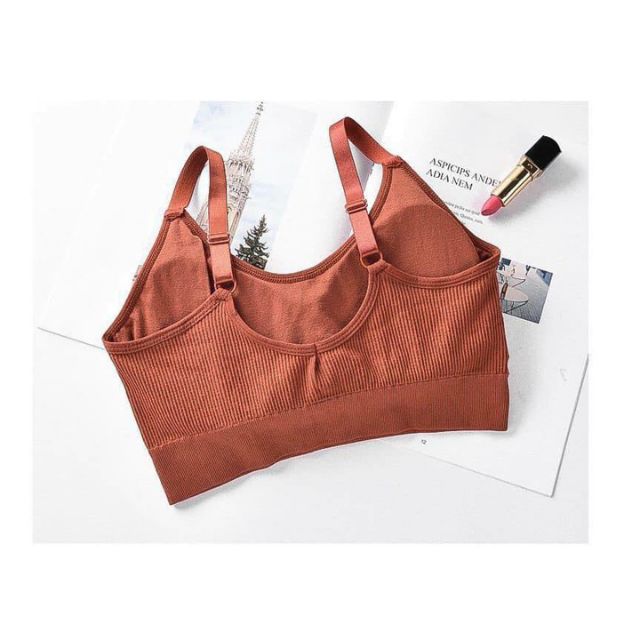 Áo bra gân tăm 2 dây ôm ngực - bra tập gym, yoga, thể thao có đệm ngực 1811