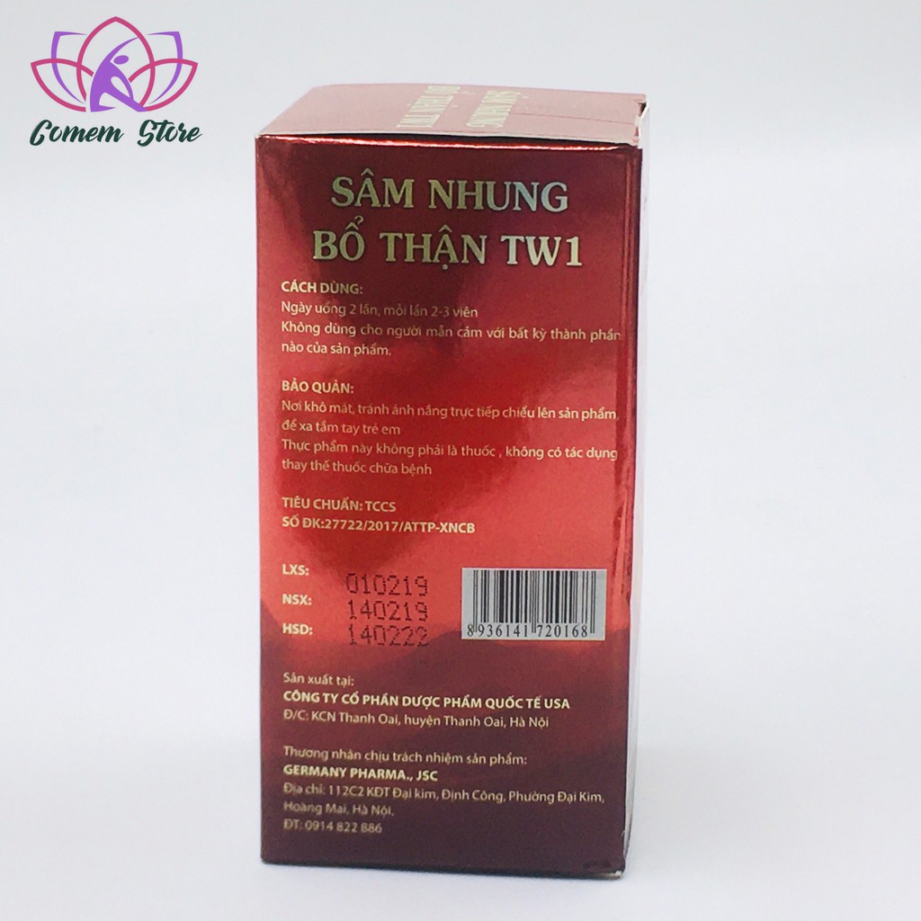 SÂM NHUNG BỔ THẬN TW1 HỘP 1 LỌ 30VIÊN BỔ SUNG VITAMINTỐT CHO CƠ THỂ