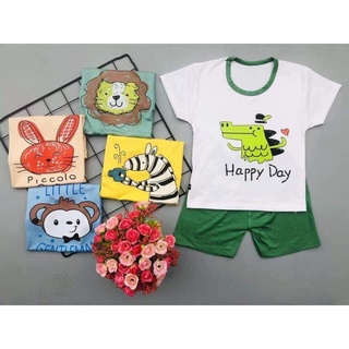 Bộ thun lạnh cộc tay kwoo loại 1 - hình thú cho bé sz 5-15kg