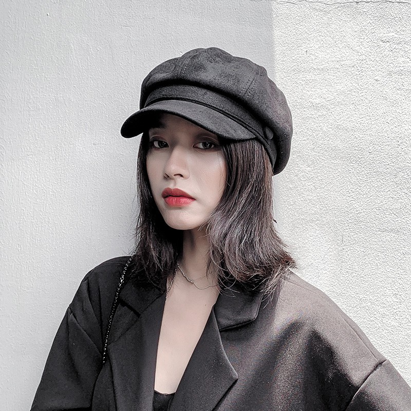 Mũ Beret Da Lộn Màu Trơn Thời Trang Thu Đông Hàn Quốc Dành Cho Nữ