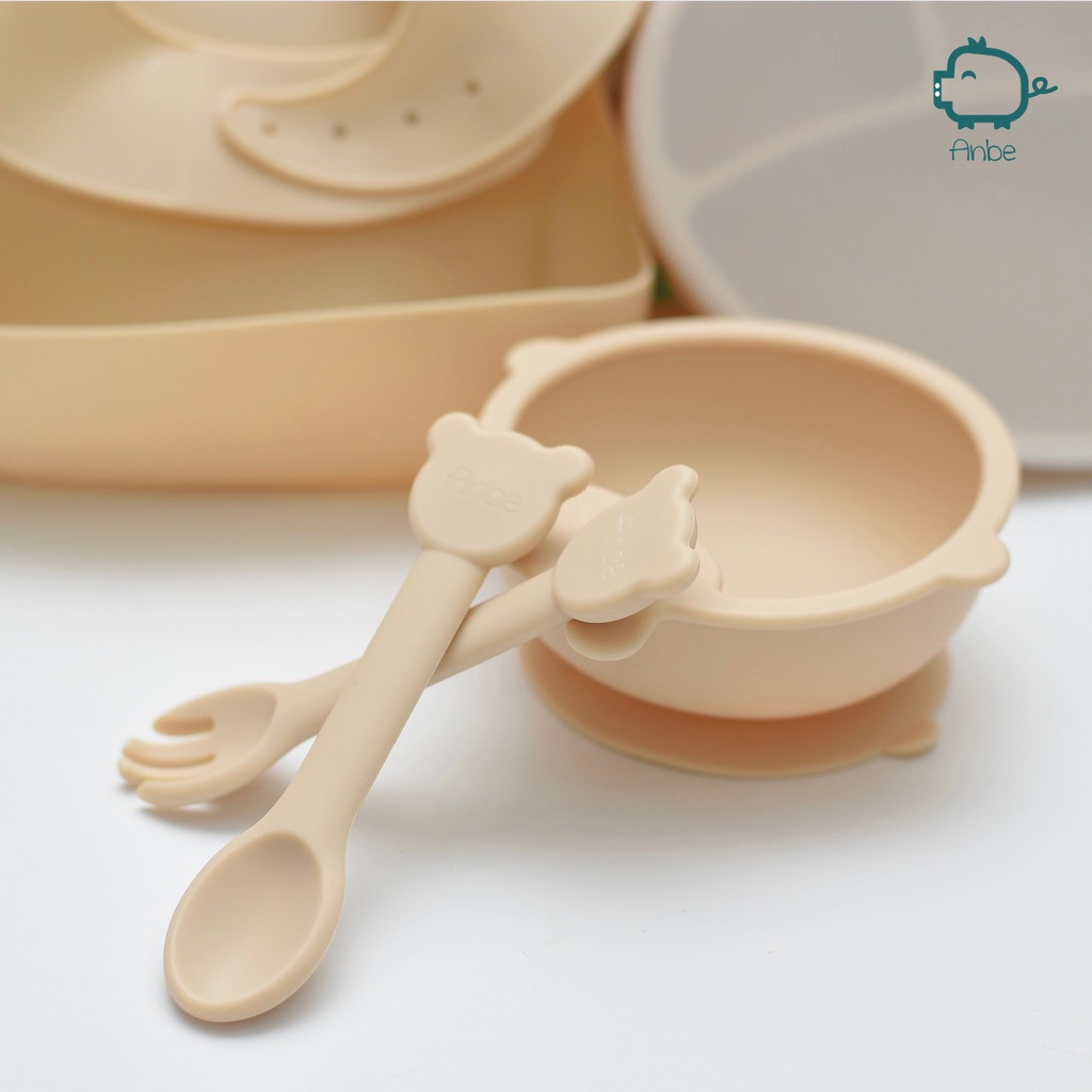 Thìa Dĩa Silicon Cho Bé Tập Ăn Dặm Kiểu Nhật BLW Có Kiểm Định An Toàn ANBE VIETNAM Chính Hãng AB4