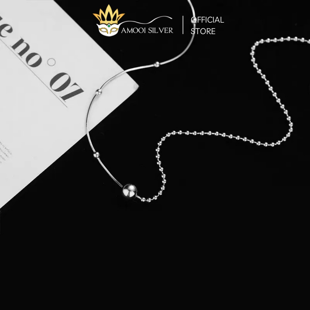 Vòng Cổ Choker Bạc Cao Cấp S925 Mẫu 1 Viên Bi 2 Loại Dây - Amooi Silver AD68