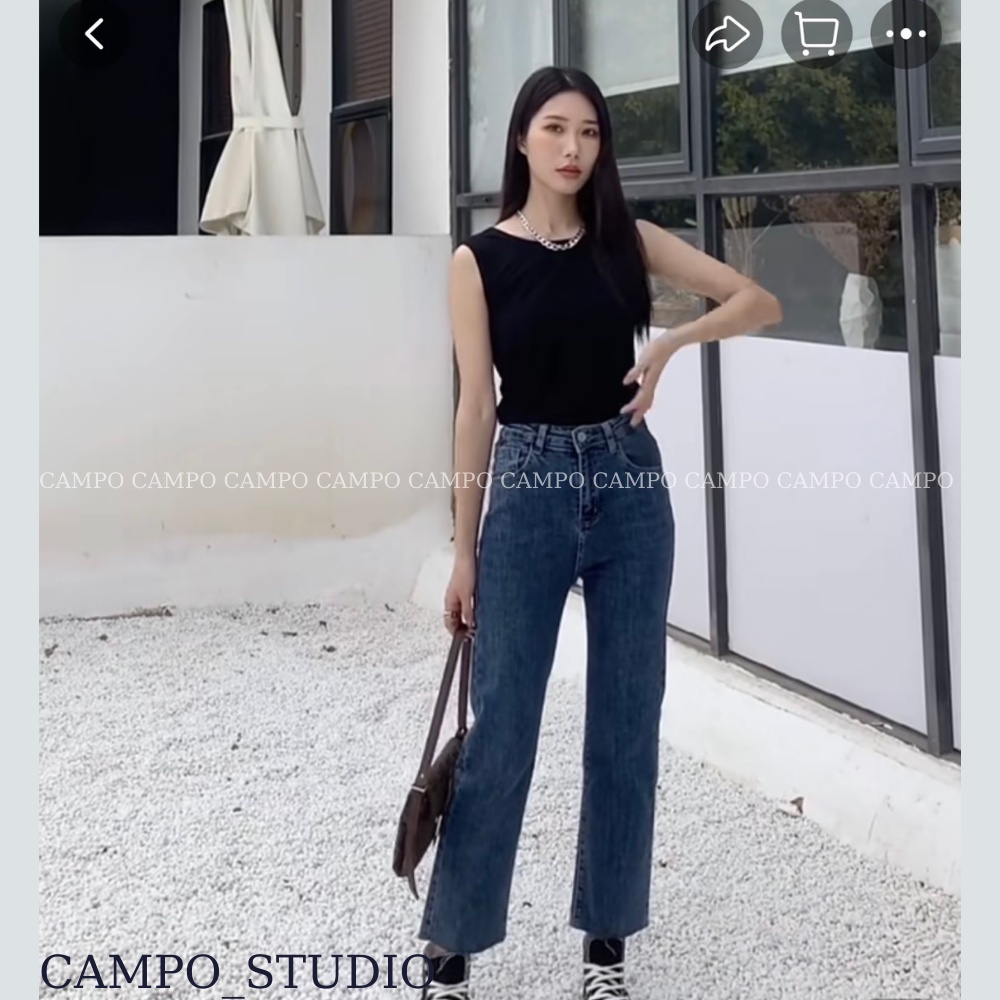 Quần bò ống đứng cắt gấu xanh đậm CAMPO quần jeans co giãn nâng mông hàn quốc