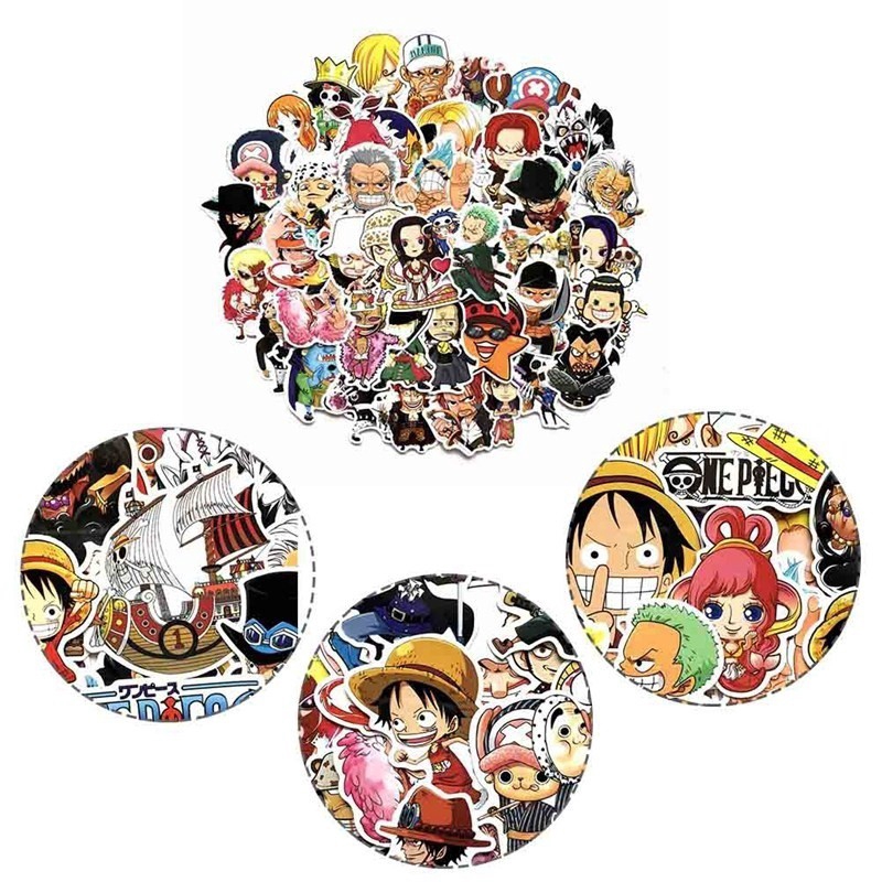 Bộ 60 miếng đề can PVC dán trang trí xe hơi/máy tính xách tay/ba lô/xe đạp họa tiết Luffy one piece dễ thương