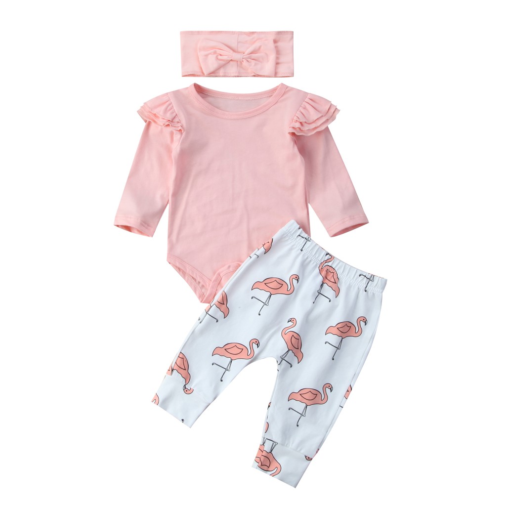 ❤XZQ-3PCS Toddler Newborn Baby Girls Outfits Clothes Romper Leggings Pants Bodysuit+Pants Set 0-18M