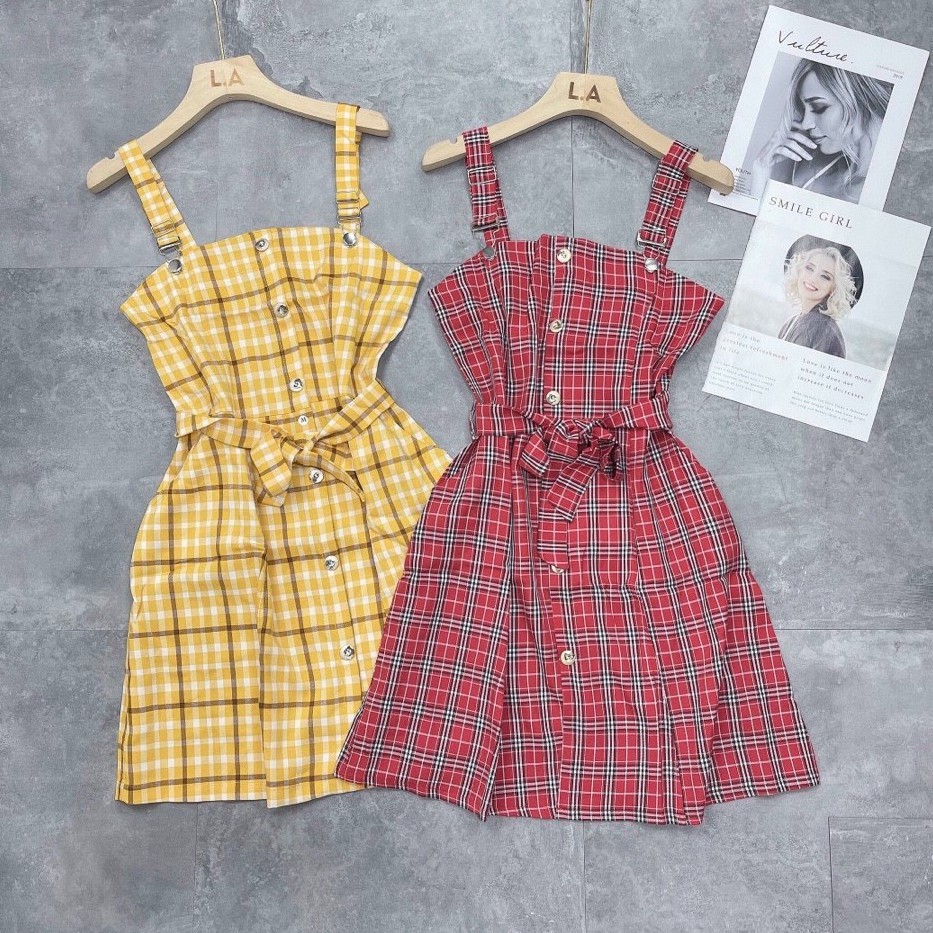 (FREESHIP) Sét váy đầm yếm Caro 2 dây tặng kèm áo thun dáng váy suông | BigBuy360 - bigbuy360.vn