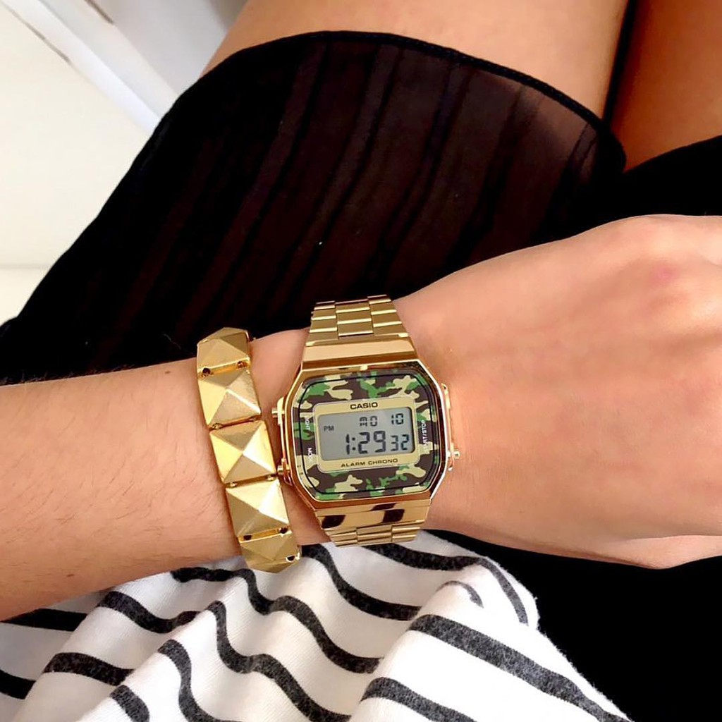 Đồng hồ nam CASIO A168 Vàng Gold Camo 32mm chính hãng (unisex)