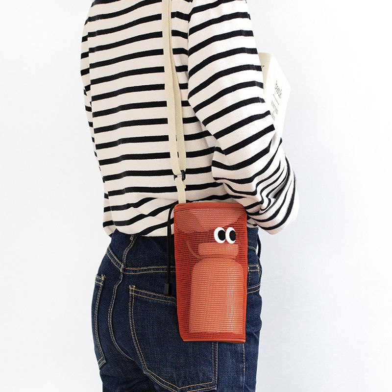 Túi Lưới Đeo Chéo Vai Đựng Bình Nước Bọt Hình Đôi Mắt To Dây Rút Kiểu Hàn Quốc Dễ