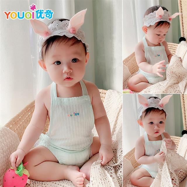 Romper tạp dề vải cotton mỏng hình tam giác thời trang mùa hè cho em bé