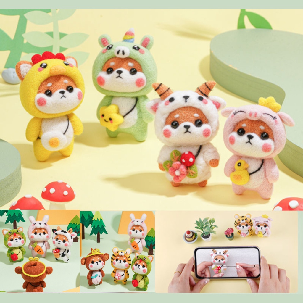 Len Chọc Handmade, Bộ Kit Len Chọc  Shiba 12 Con Giáp