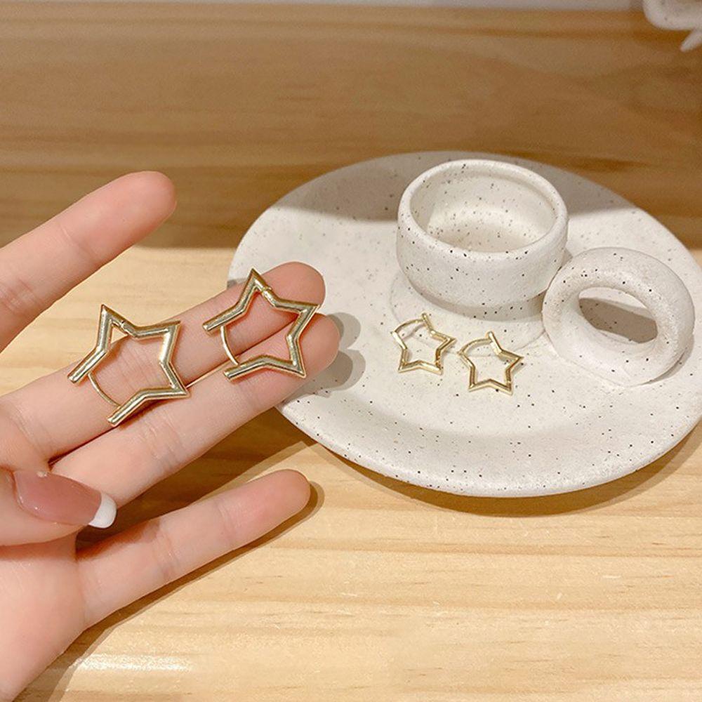 Khuyên Tai Thiết Kế Đơn Giản Độc Đáo Cho Nữ|Nhẫn Kim Loại Hình Ngôi Sao Sang Trọng