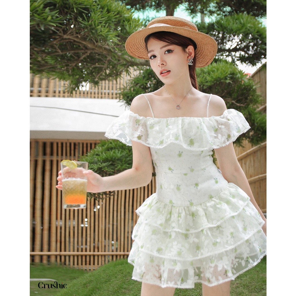 Đầm thiết kế Crushie dáng váy xếp ly trễ vai cách điệu Flora dress