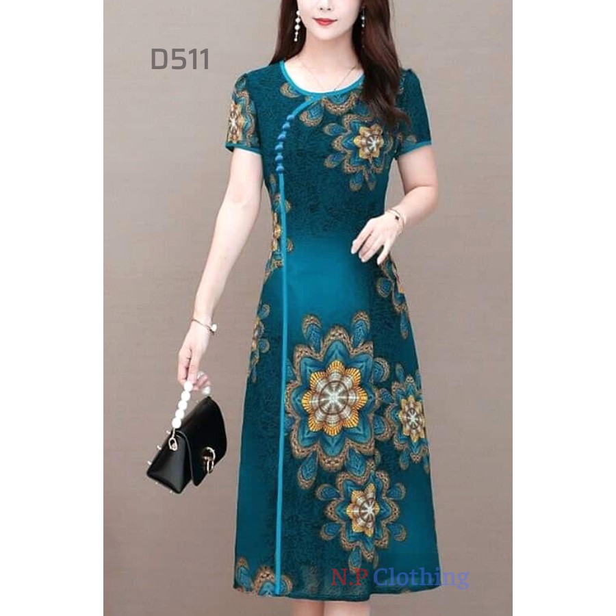 Váy Trung Niên MAI THY 511, Mẫu Đầm Cho Mẹ Trung Niên Giấu Bụng Bigsize Cổ Tàu In Hoa | Thời Trang Trung Niên Nữ U40