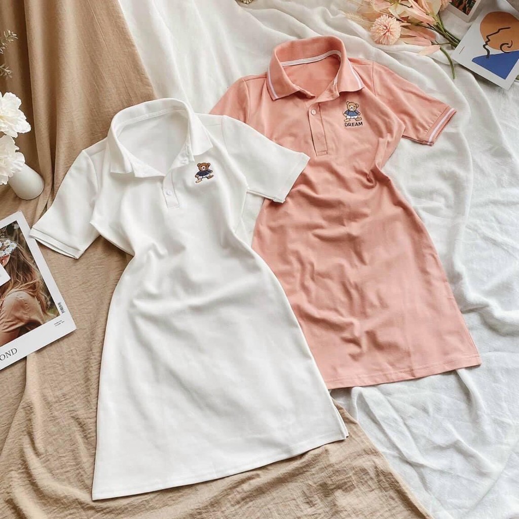 Váy Polo Thun Trơn Cộc Tay Nữ-  Đầm Sơ Mi Ngắn Tay Body Dáng Ôm Kiểu Dáng Hàn Quốc Siêu Xinh | BigBuy360 - bigbuy360.vn