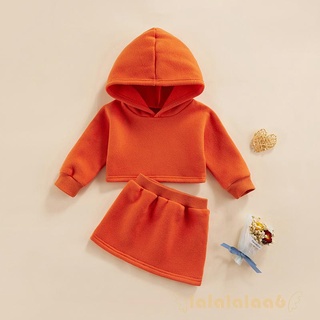 Set đồ mùa thu LAA6-2 món gồm áo hoodie dài tay màu trơn + chân váy lưng thun cho bé