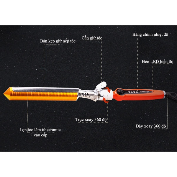 Máy uốn lọn tóc chỉnh nhiệt màu vàng