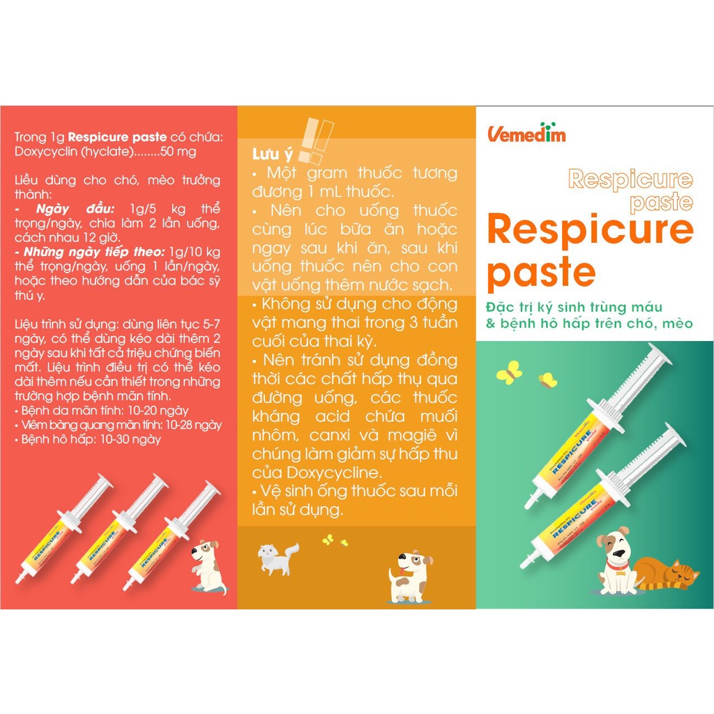 Vemedim Respicure Paste dùng cho chó, mèo hô hấp, tiêu hóa, ống gel 10ml