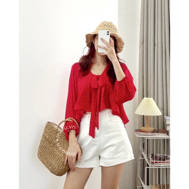 Áo babydoll chất voan hoa nhí cute cột nơ ngực MIEU - HN27