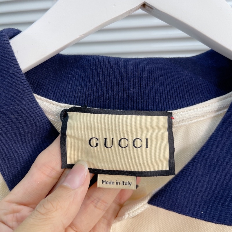 ⚡️ - Áo Polo Gu*CCI Cotton Piquet Polo With Interlocking G stripe Cream, Áo polo GC 3M cao cấp