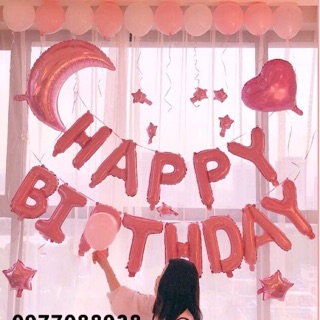 Set Bóng Trang Trí Sinh Nhật Happy Birthday Tông Hồng