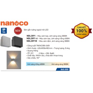 Đèn gắn tường trang trí ngoài trời led nanoco 7w - nbl2891, nbl2891-6, nbl2891b
