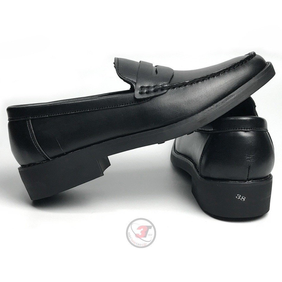 Giày Penny loafer Black  Nam  , DA MỀM , Đế Cao Su nguyên Khối, Có Khâu Đế , tăng chiều cao 3.5 cm