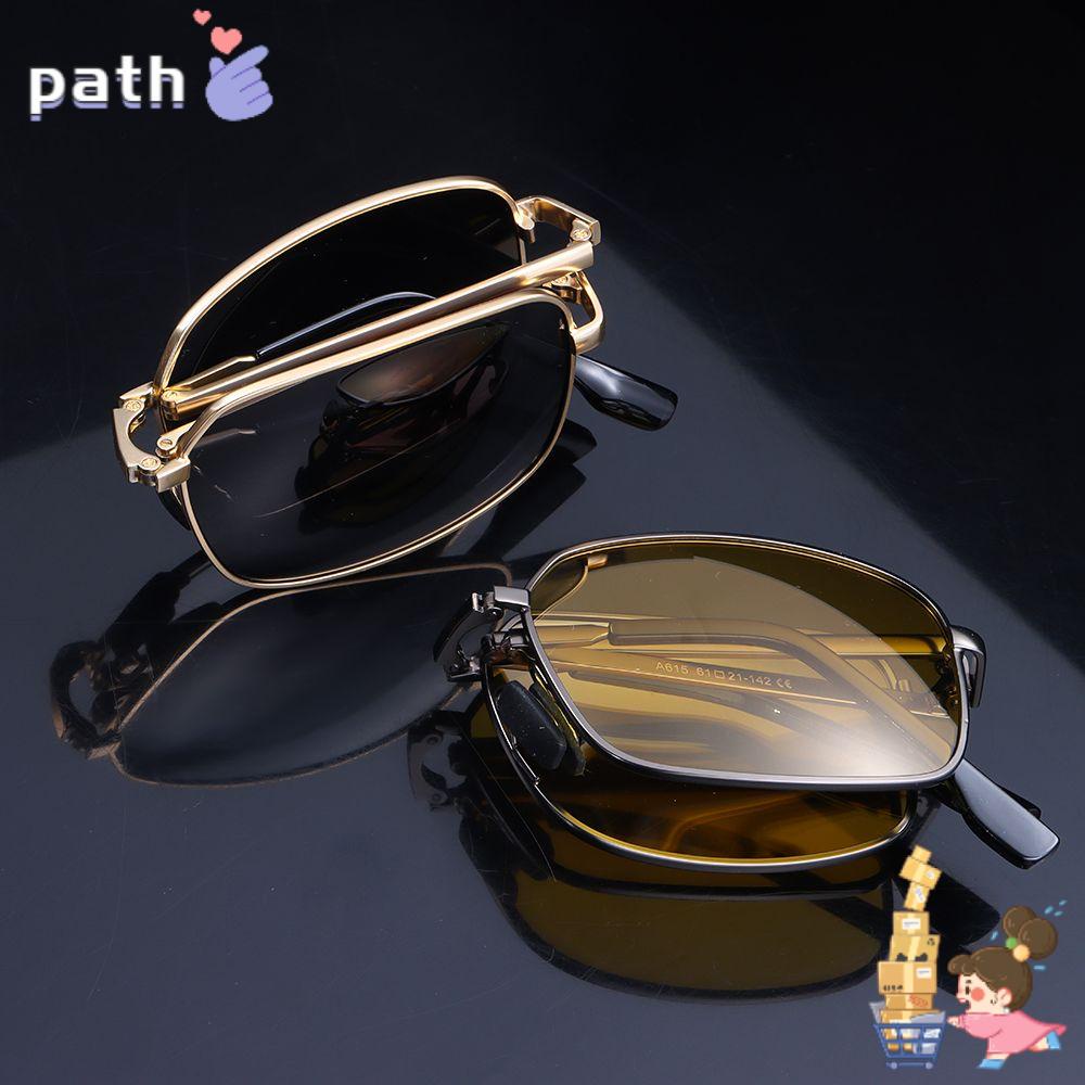 ♪Con đường♪ Kính Mát Phân Cực Gọng Kim Loại Tròng Vuông Có Thể Gấp Gọn Tầm Nhìn Ban Đêm Thời Trang Cho Nam