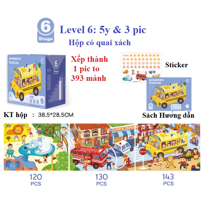 Bộ tranh ghép hình 7 cấp độ ADVANCED PUZZLE cho bé Bộ Xếp hình nâng cao 7 Level