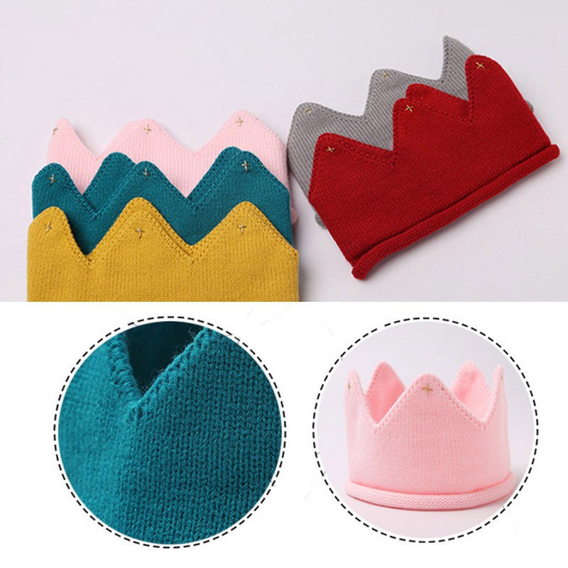 Mũ Len Cotton Mềm Mại Hình Vương Miện Làm Phụ Kiện Chụp Ảnh Cho Bé