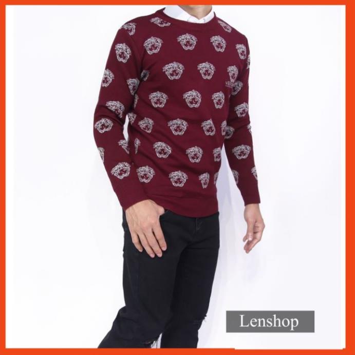 Áo len nam dài tay lông cừu cổ tròn phối họa tiết cao cấp AL85