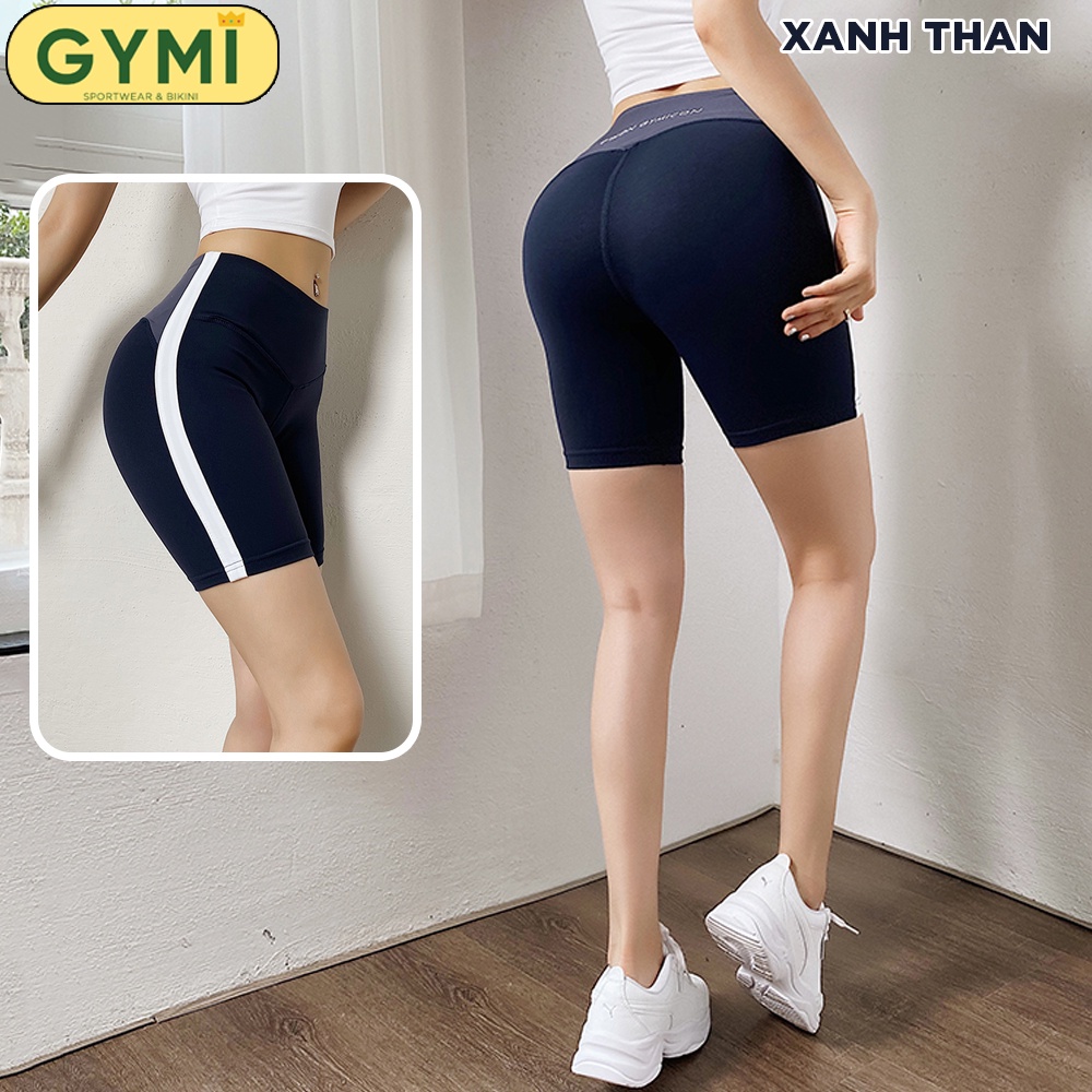 Quần tập gym yoga nữ GYMI QS12 dáng short lửng biker thể thao cạp cao chất thun poly cao cấp co giãn nâng mông