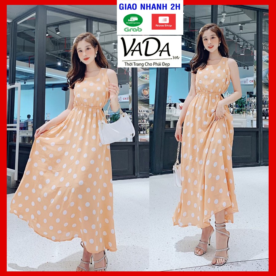 Đầm maxxi đi chơi chấm bi lưng phối cột nơ siêu mát mẻ, hàng đẹp chất voan đũi dày mịn - Thời Trang VADA (VD132)