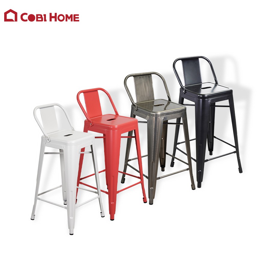 Ghế Bar chân cao có lưng tựa quán Cafe, quầy Bar Màu Đen, Đỏ, Trắng, Xám, Xanh mint - Cao 89 x Rộng 44cm - Cobi Home