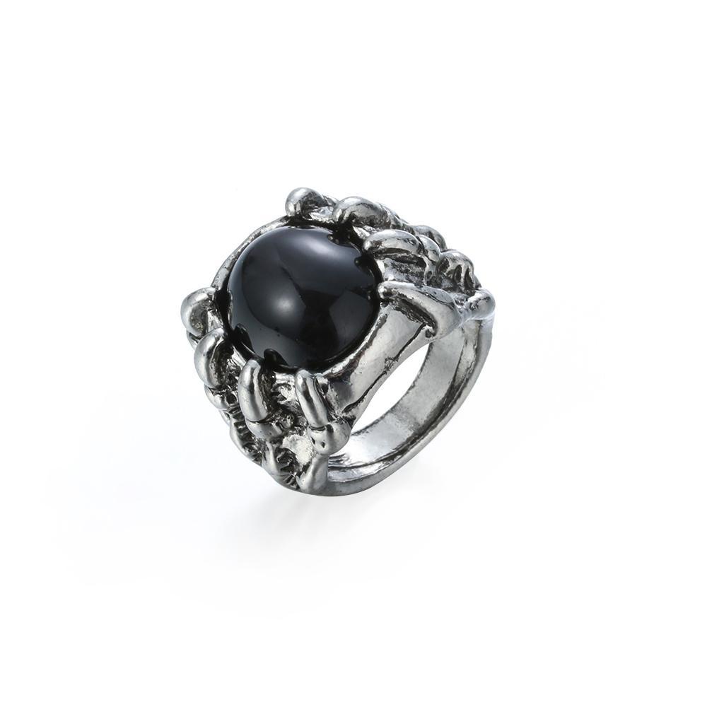 JUNE Nhẫn Nam Hình Móng Vuốt Rồng Đính Đá Đỏ Phong Cách Hip Hop Gothic