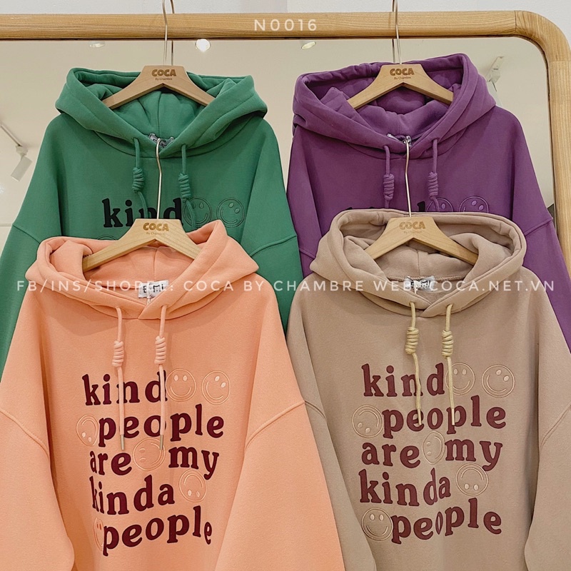 [N0016]🏡 Áo HOODIE nỉ bông dày thêu mặt cười in KIND PEOPLE form rộng (Có sẵn/ảnh thật) | BigBuy360 - bigbuy360.vn