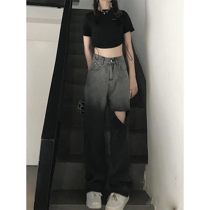 [Hàng mới chuẩn loại 1] Quần jeans dài ống suông rộng loang màu xám khói was rách siêu phẩm - năng động - cá tính