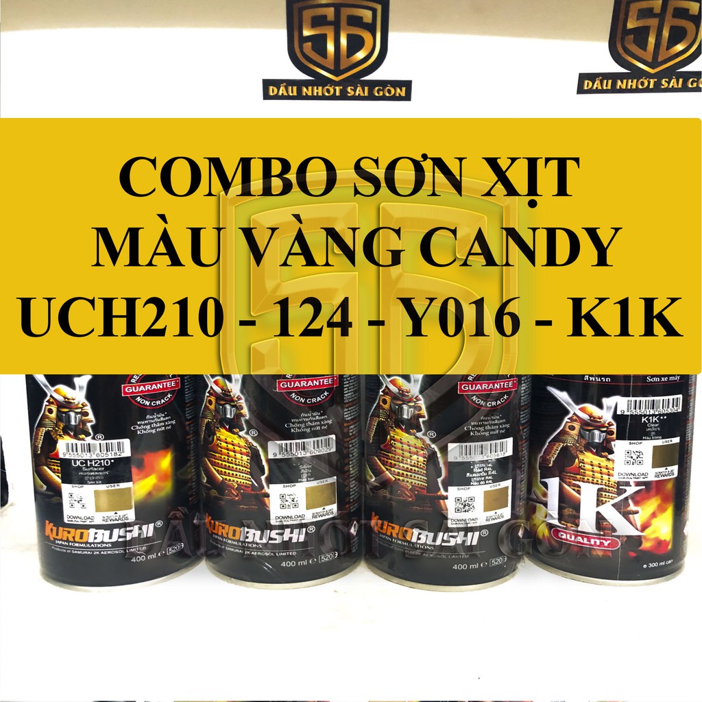 [ COMBO 4 CHAI ] SƠN XỊT SAMURAI XỊT MÀU VÀNG CANDY UCH210 - 124 - Y016 - K1K