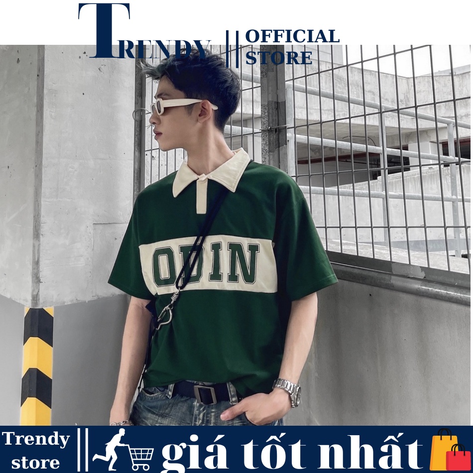 Áo Polo Thun Form Rộng Có Cổ Nam Nữ Unisex Oversize Chất Cá Sấu Áo Phông ODIN Locabrand Màu Xanh Be Đen Trắng Giá Rẻ 1K