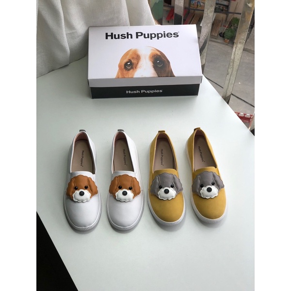 Giày lười da cho nữ có đính hình chó cún thương hiệu Hush Puppies da thật cao cấp