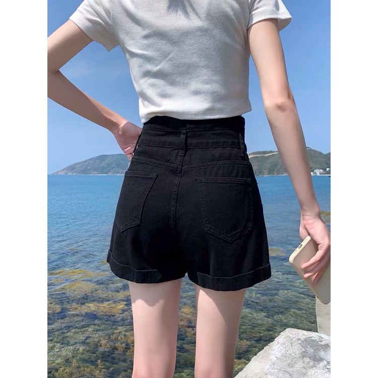 Quần Short Bò Nữ Hai Cúc Gấp Gấu MIAA Quần Shorts Jeans Denim Hàn Quốc Cá Tính